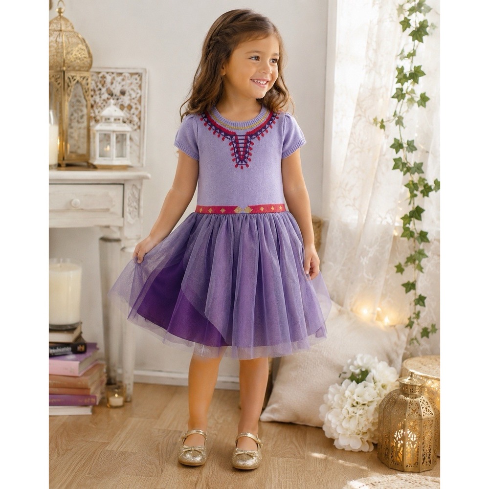 Disney Wish Asha Dress Girls 5T Purple Knit Tulle Princess Costume Gold